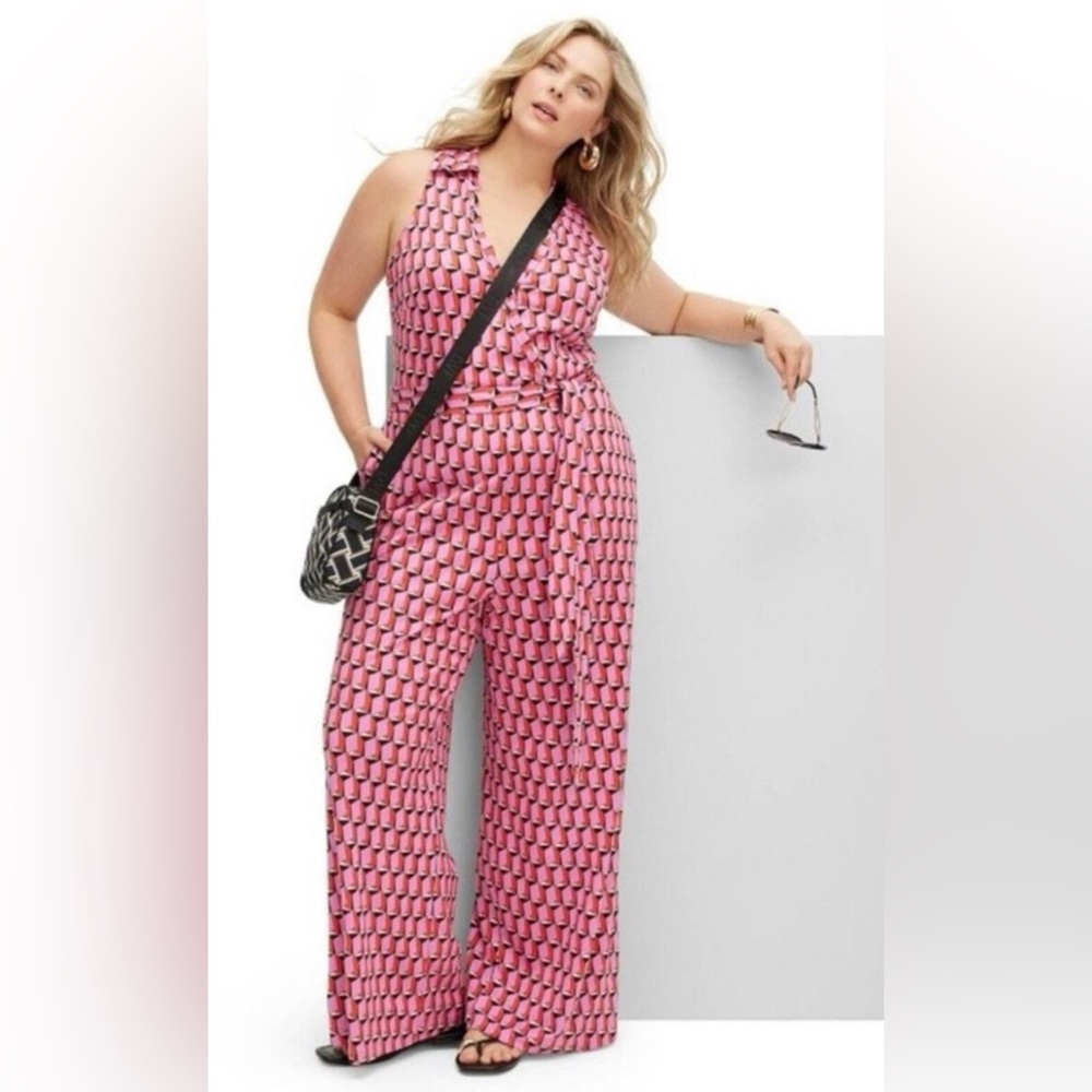 DVF Pink Geometric Jumpsuit like new
